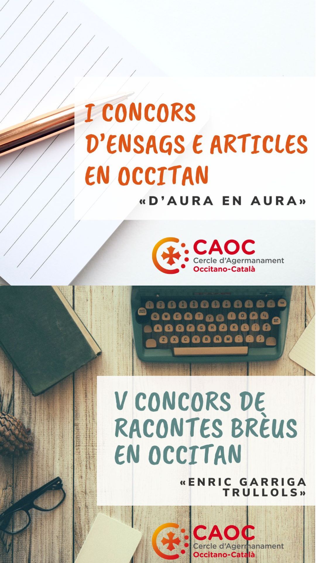 V Concors de racontes brèus en occitan – Enric Garriga Trullols e I Concors d’ensags e articles – D’aura en aura